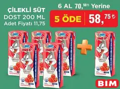 DOST ÇİLEKLİ SÜT 200 ML 6 AL 5 ÖDE
